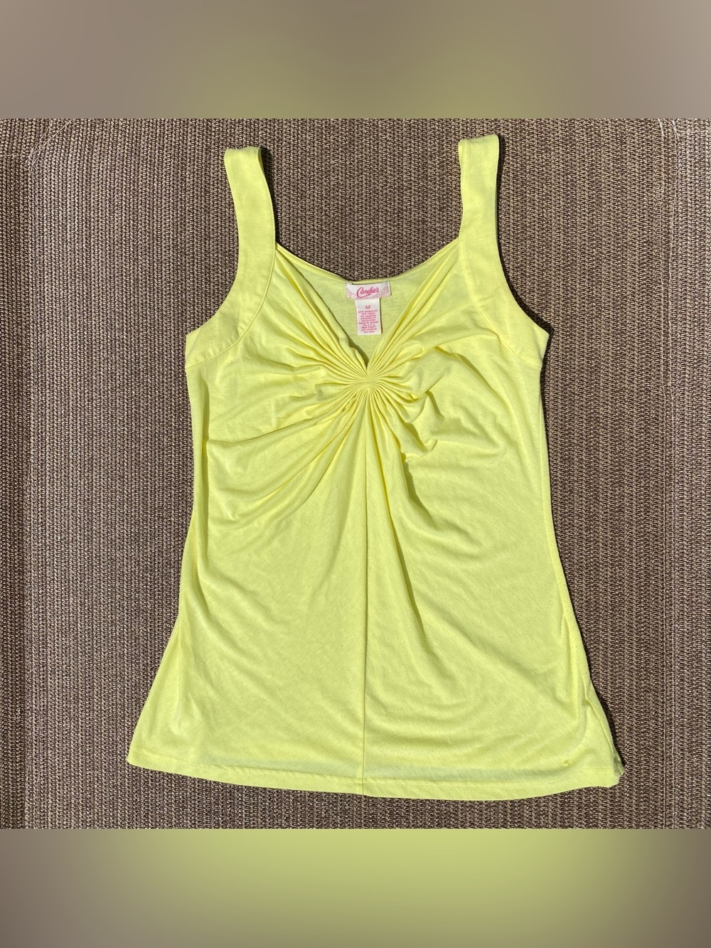 Candie's Yellow Ruched Sunburst Center Tank Top Size M